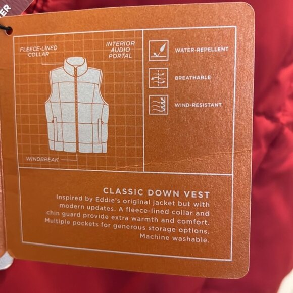 NWT Eddie Bauer Vest Goose Down Quilted Puffer Full Zip Pockets Men Adult  M Red - Picture 6 of 14